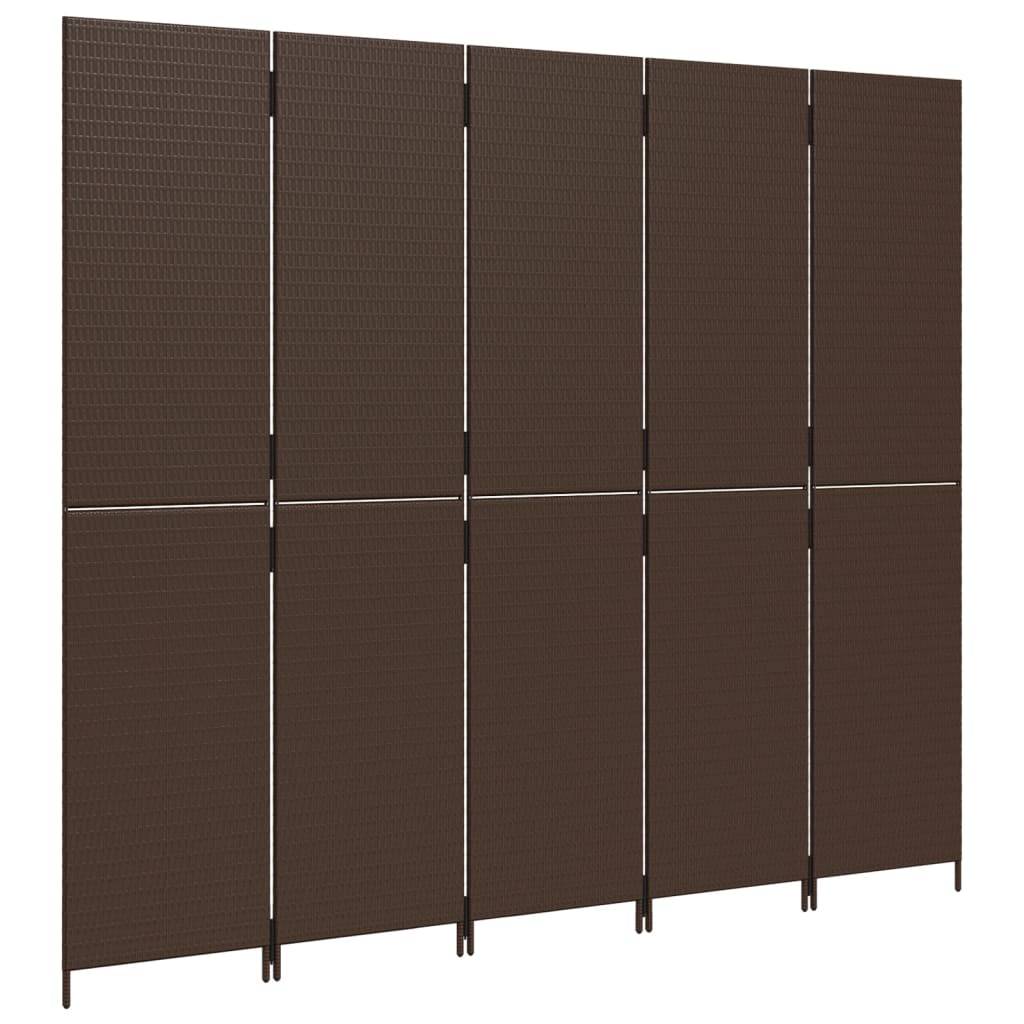 vidaXL Paravent 5-tlg. Braun Poly Rattan