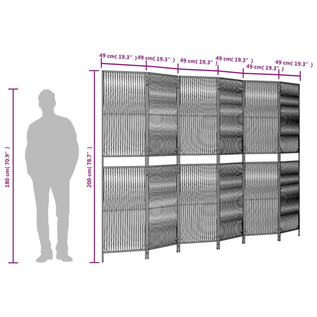 vidaXL Paravent 6-tlg. Grau Poly Rattan