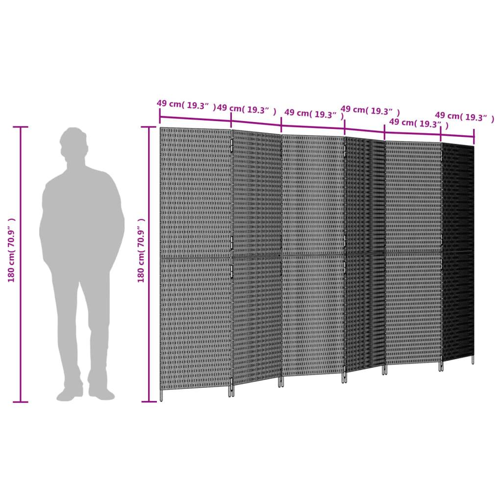 vidaXL Paravent 6-tlg. Schwarz Poly Rattan