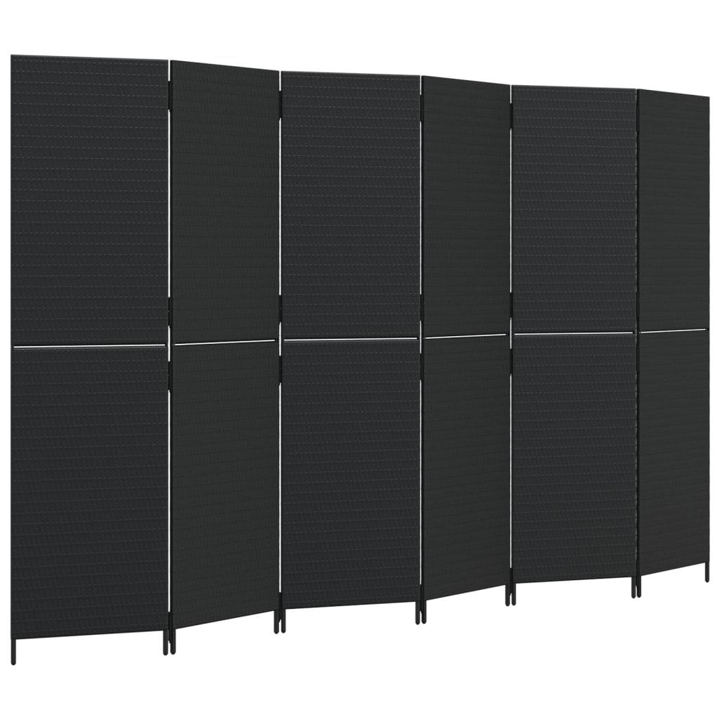 vidaXL Paravent 6-tlg. Schwarz Poly Rattan