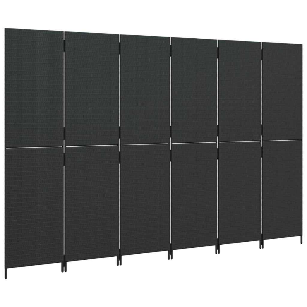 vidaXL Paravent 6-tlg. Schwarz Poly Rattan