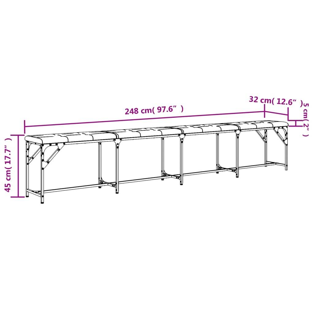 vidaXL Essbank Schwarz 248x32x45 cm Stahl und Kunstleder