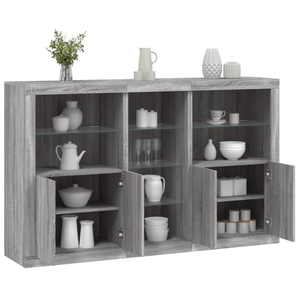 vidaXL Sideboard mit LED-Leuchten Grau Sonoma 162x37x100 cm