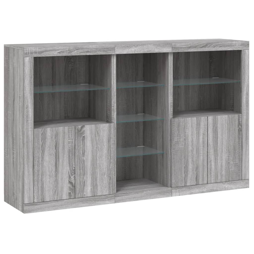 vidaXL Sideboard mit LED-Leuchten Grau Sonoma 162x37x100 cm