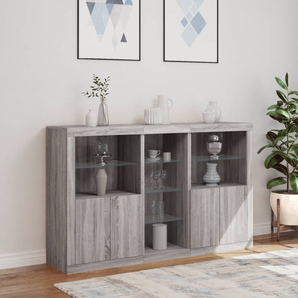 vidaXL Sideboard mit LED-Leuchten Grau Sonoma 162x37x100 cm