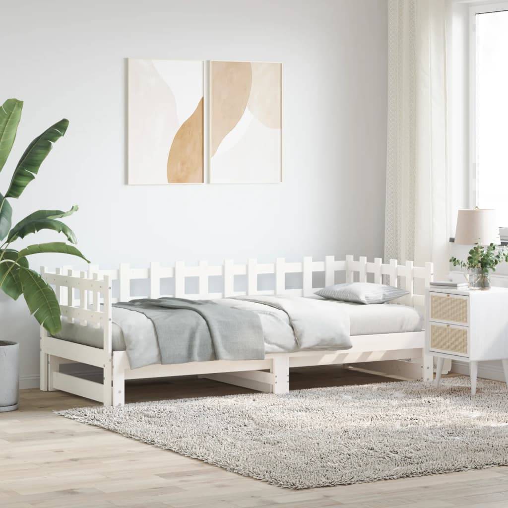 vidaXL Tagesbett Ausziehbar Weiß 2x(90x200) cm Massivholz Kiefer