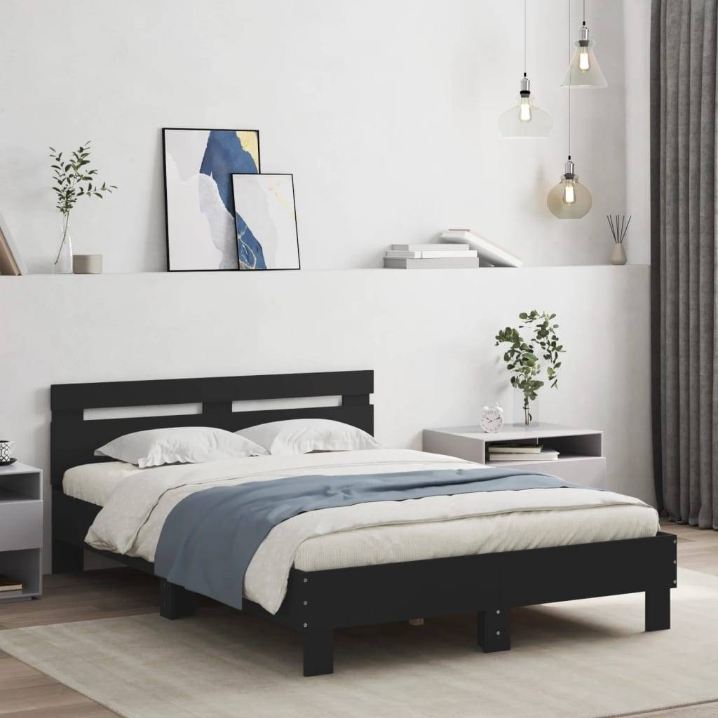 vidaXL Bettgestell mit Kopfteil Schwarz 120x190 cm Holzwerkstoff