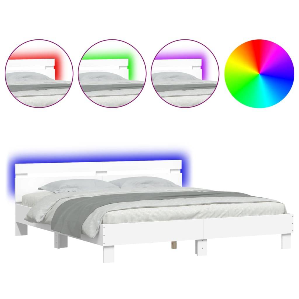 vidaXL Bettgestell mit Kopfteil und LED-Beleuchtung Weiß 160x200 cm