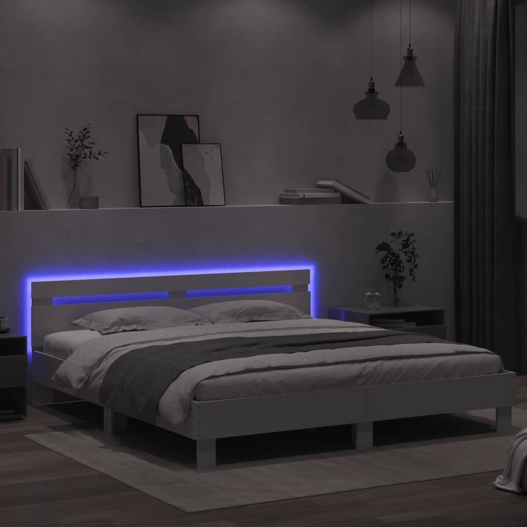 vidaXL Bettgestell mit Kopfteil und LED-Beleuchtung Weiß 160x200 cm