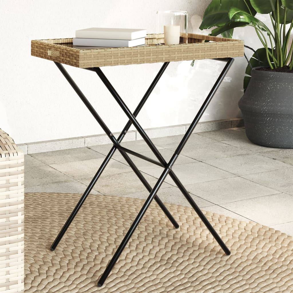 vidaXL Tabletttisch Klappbar Beige 65x40x75 cm Poly Rattan