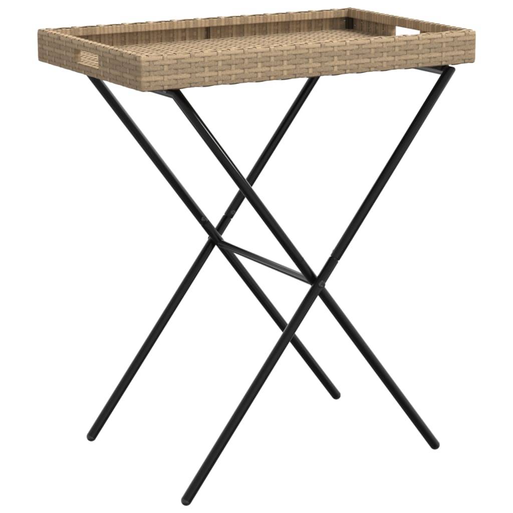 vidaXL Tabletttisch Klappbar Beige 65x40x75 cm Poly Rattan