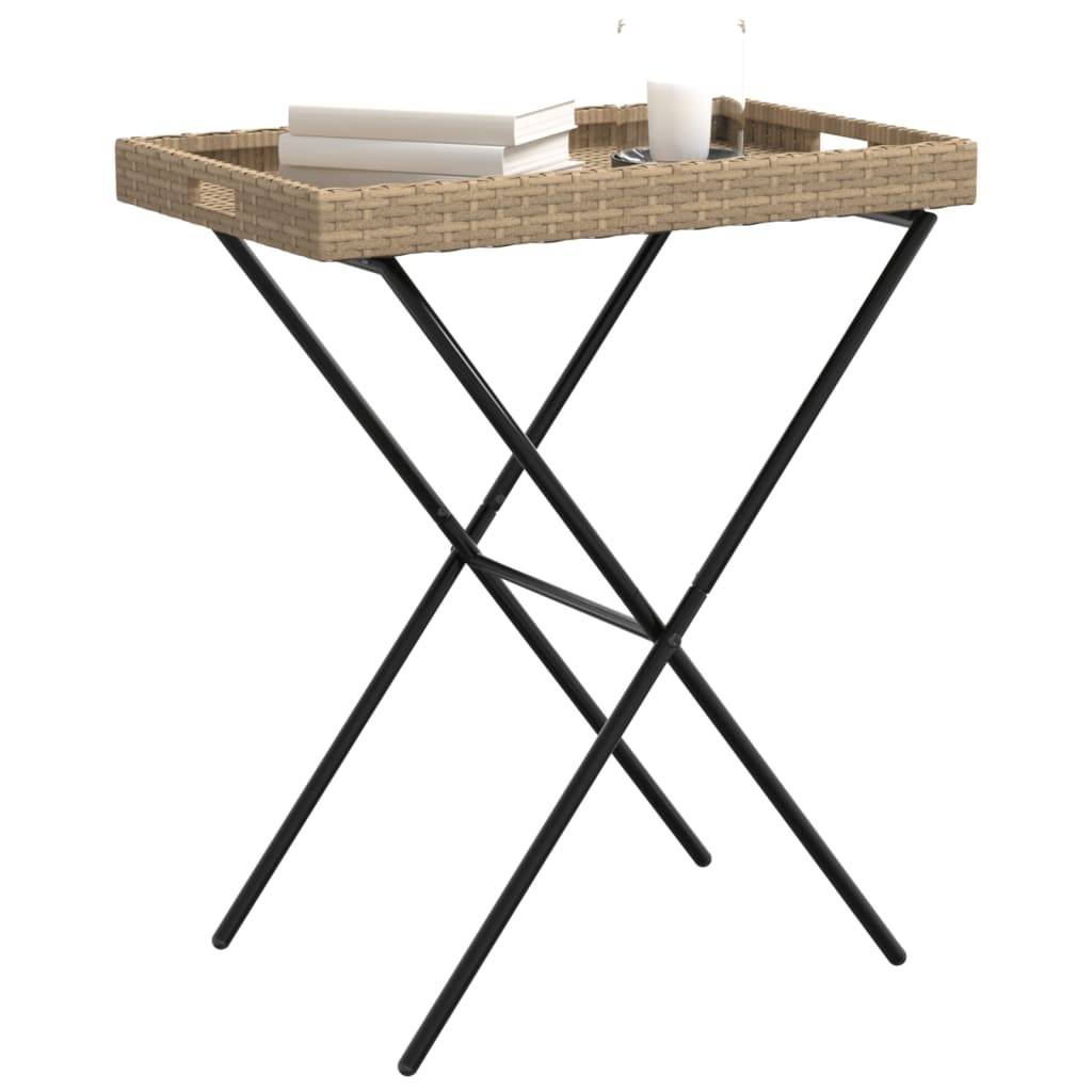 vidaXL Tabletttisch Klappbar Beige 65x40x75 cm Poly Rattan