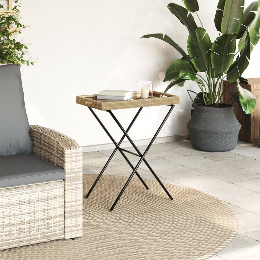 vidaXL Tabletttisch Klappbar Beige 65x40x75 cm Poly Rattan