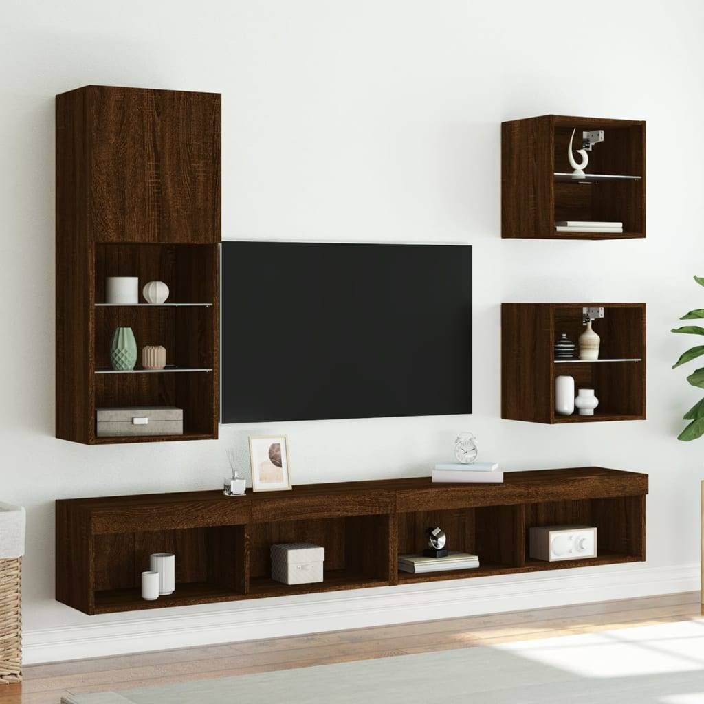 vidaXL TV-Schrank mit LED-Leuchten Braun Eichen-Optik 40,5x30x102 cm