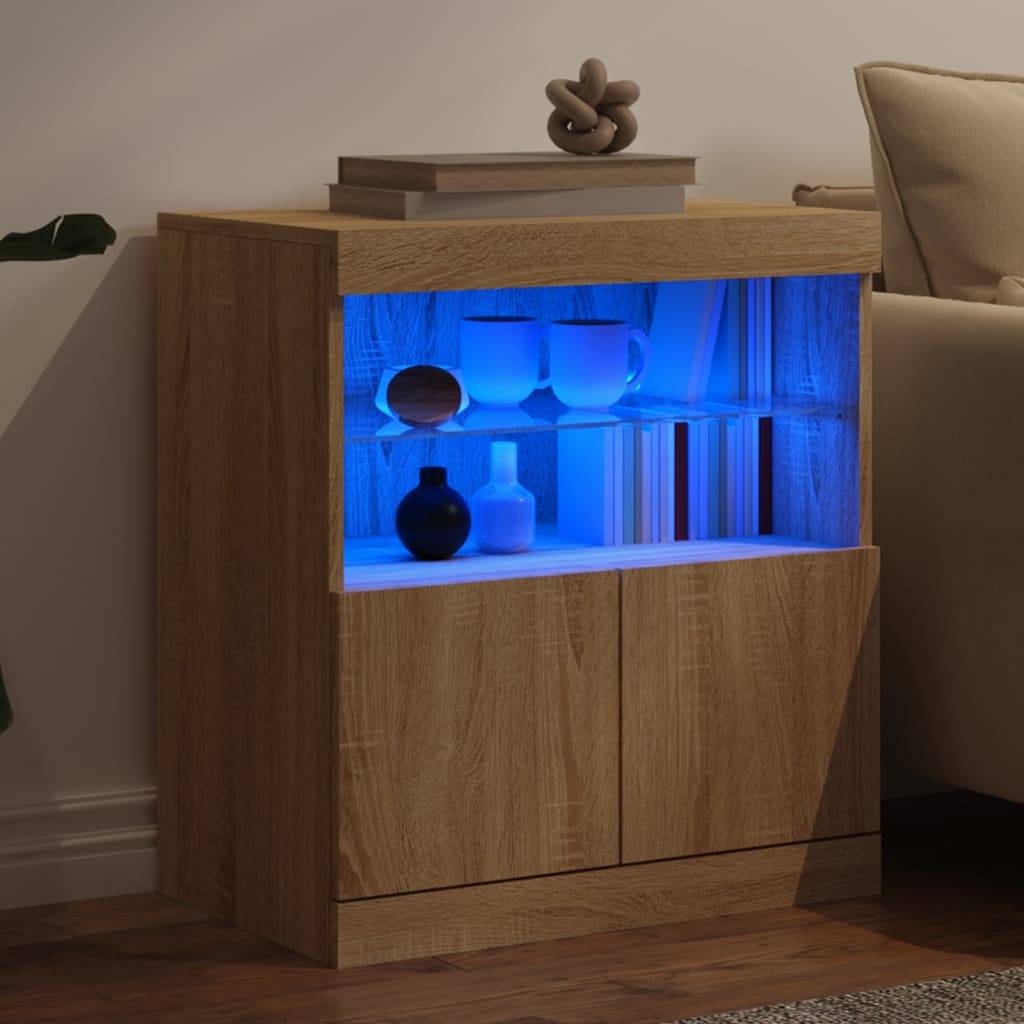 vidaXL Sideboard mit LED-Leuchten Sonoma-Eiche 60x37x67 cm