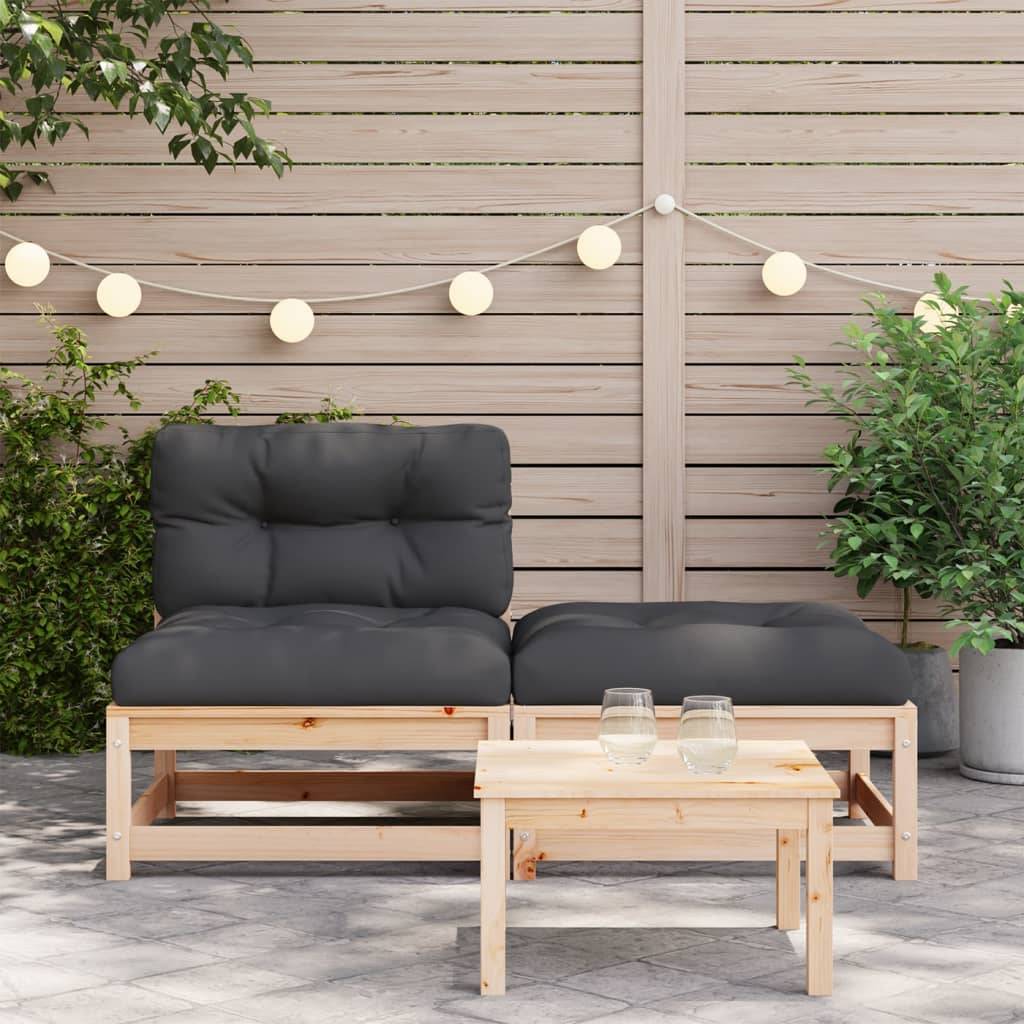 vidaXL Gartensofa ohne Armlehnen mit Kissen und Hocker