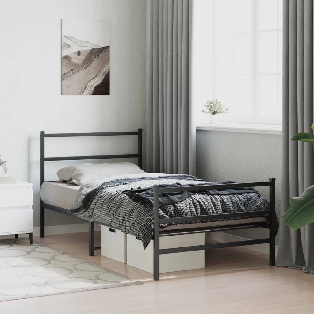 vidaXL Bettgestell mit Kopf- und Fußteil Metall Schwarz 100x200 cm