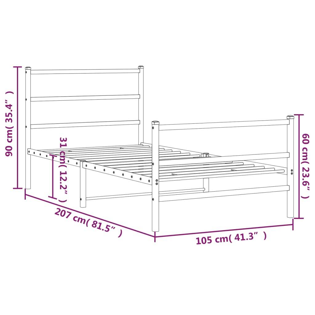 vidaXL Bettgestell mit Kopf- und Fußteil Metall Schwarz 100x200 cm