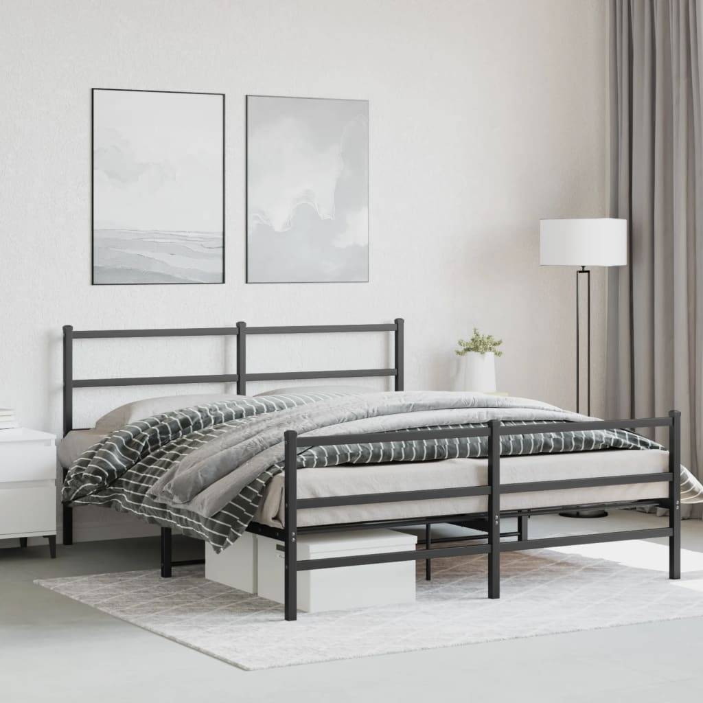 vidaXL Bettgestell mit Kopf- und Fußteil Metall Schwarz 160x200 cm