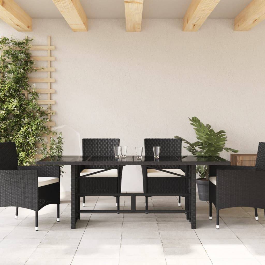 vidaXL Gartentisch mit Glasplatte Schwarz 190x80x75 cm Poly Rattan