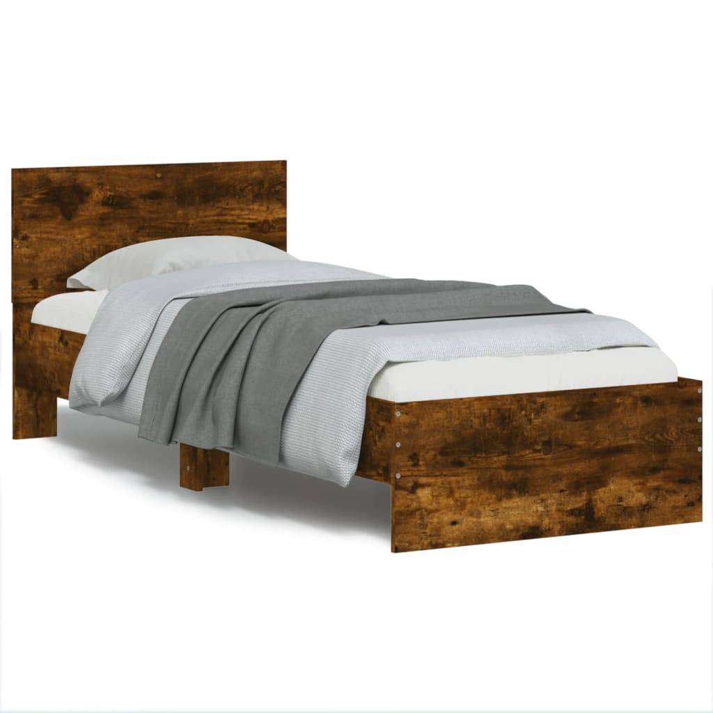 vidaXL Bettgestell mit Kopfteil Räuchereiche 90x200 cm Holzwerkstoff