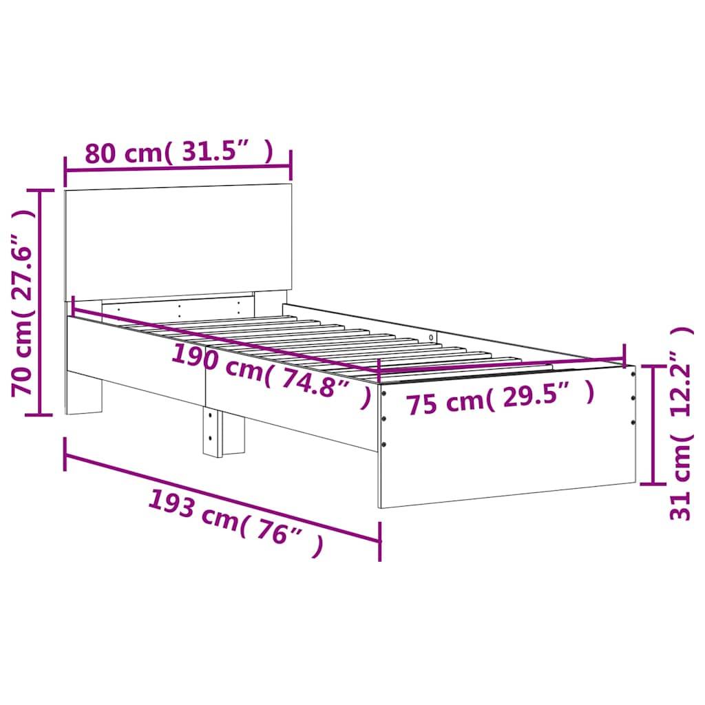 vidaXL Bettgestell mit Kopfteil Schwarz 75x190 cm Holzwerkstoff