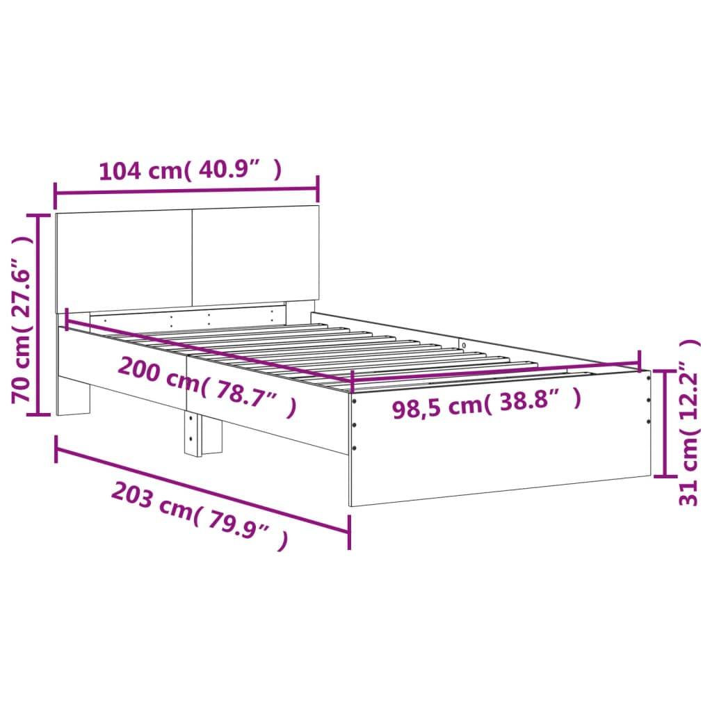 vidaXL Bettgestell mit Kopfteil & LED-Leuchten Sonoma-Eiche 100x200 cm