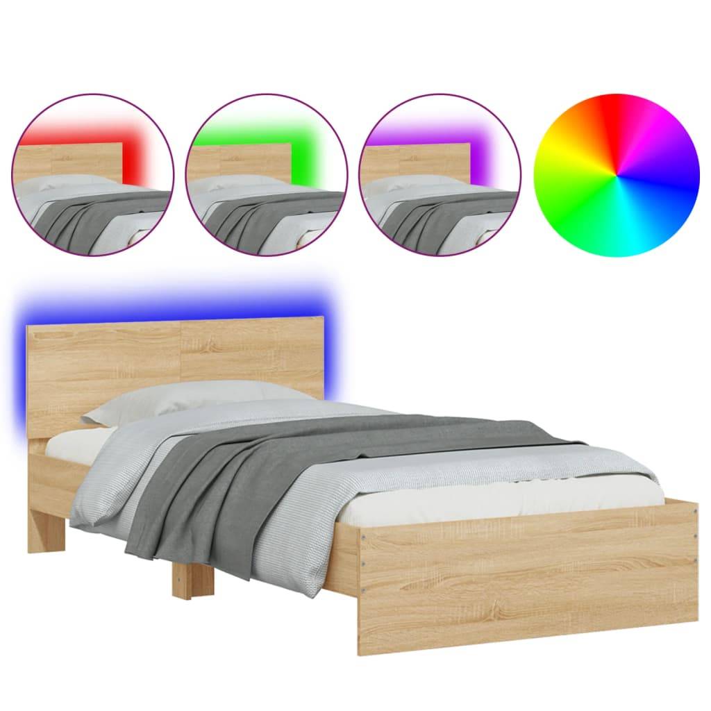 vidaXL Bettgestell mit Kopfteil & LED-Leuchten Sonoma-Eiche 100x200 cm