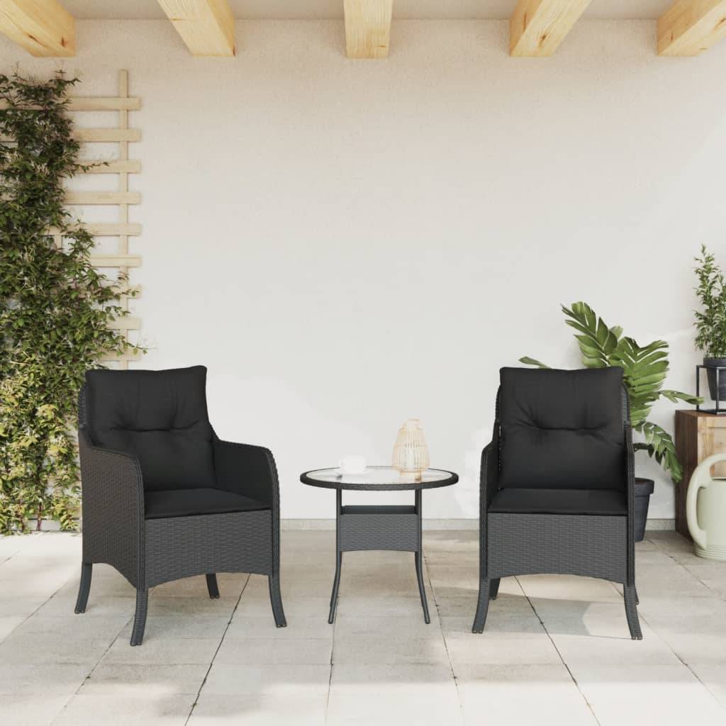 vidaXL Gartenstühle mit Kissen 2 Stk. Schwarz Poly Rattan