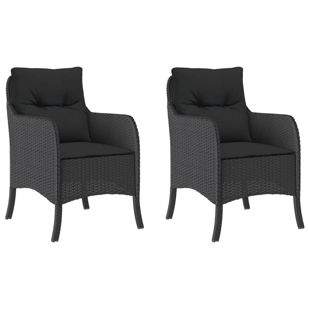 vidaXL Gartenstühle mit Kissen 2 Stk. Schwarz Poly Rattan
