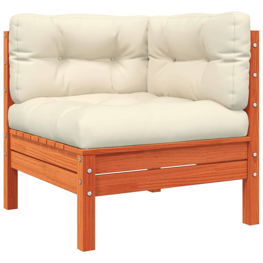 vidaXL Garten-Ecksofa mit Kissen Wachsbraun Massivholz Kiefer