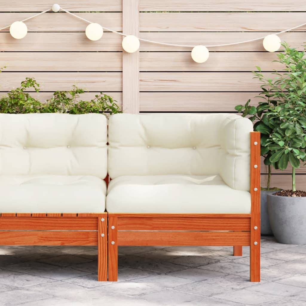 vidaXL Garten-Ecksofa mit Kissen Wachsbraun Massivholz Kiefer