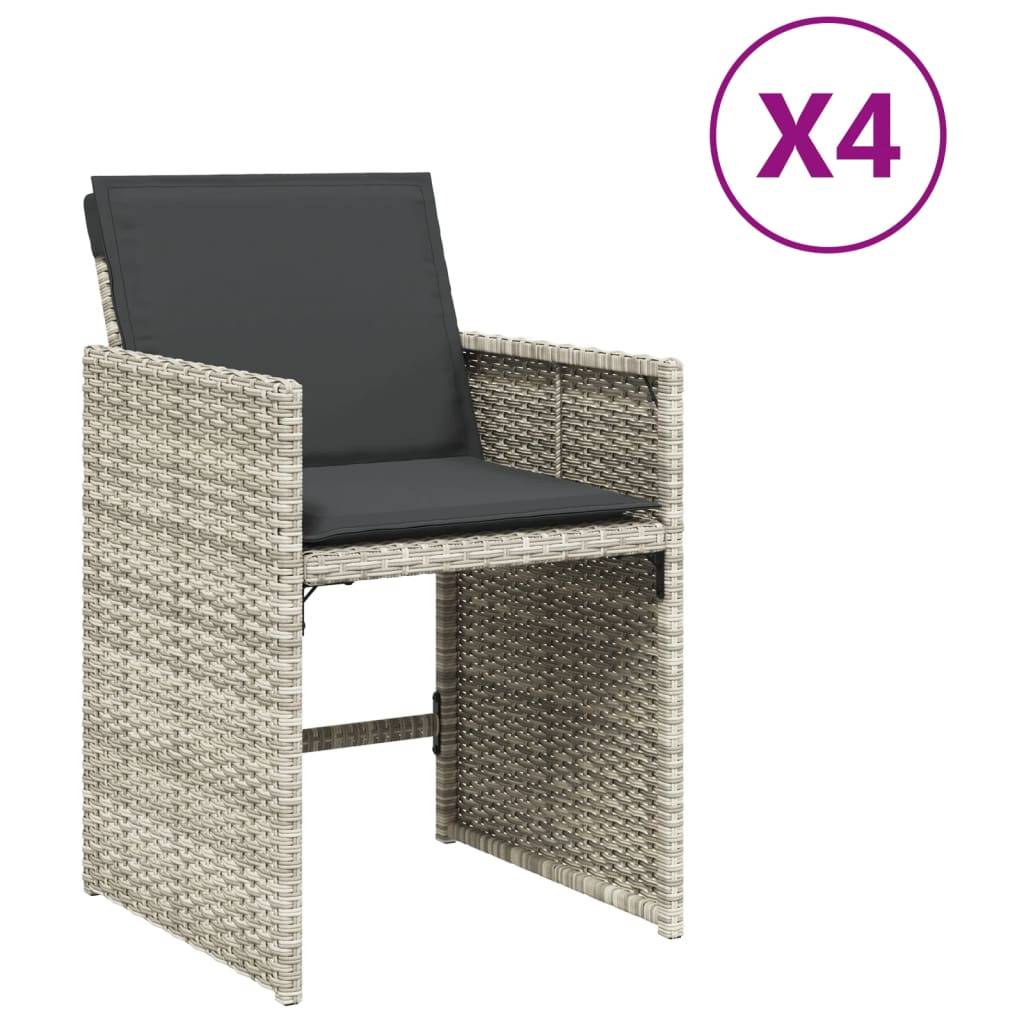 vidaXL Gartenstühle mit Kissen 4 Stk. Hellgrau Poly Rattan