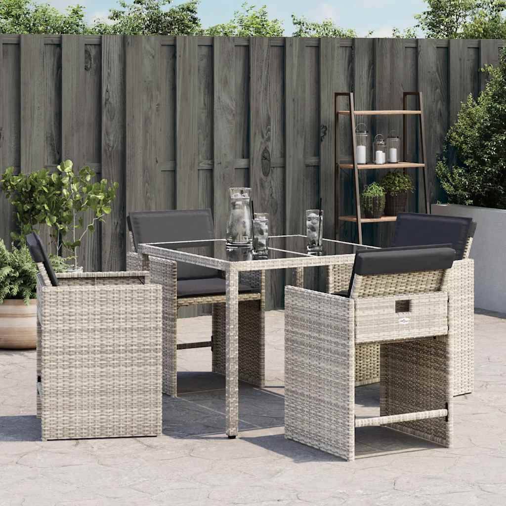 vidaXL Gartenstühle mit Kissen 4 Stk. Hellgrau Poly Rattan