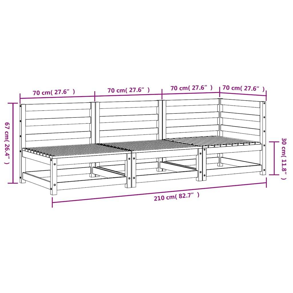 vidaXL Gartensofa 3-Sitzer Wachsbraun Massivholz Kiefer