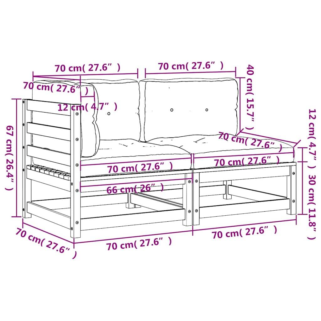 vidaXL Gartensofa mit Kissen 2-Sitzer Weiß Massivholz Kiefer