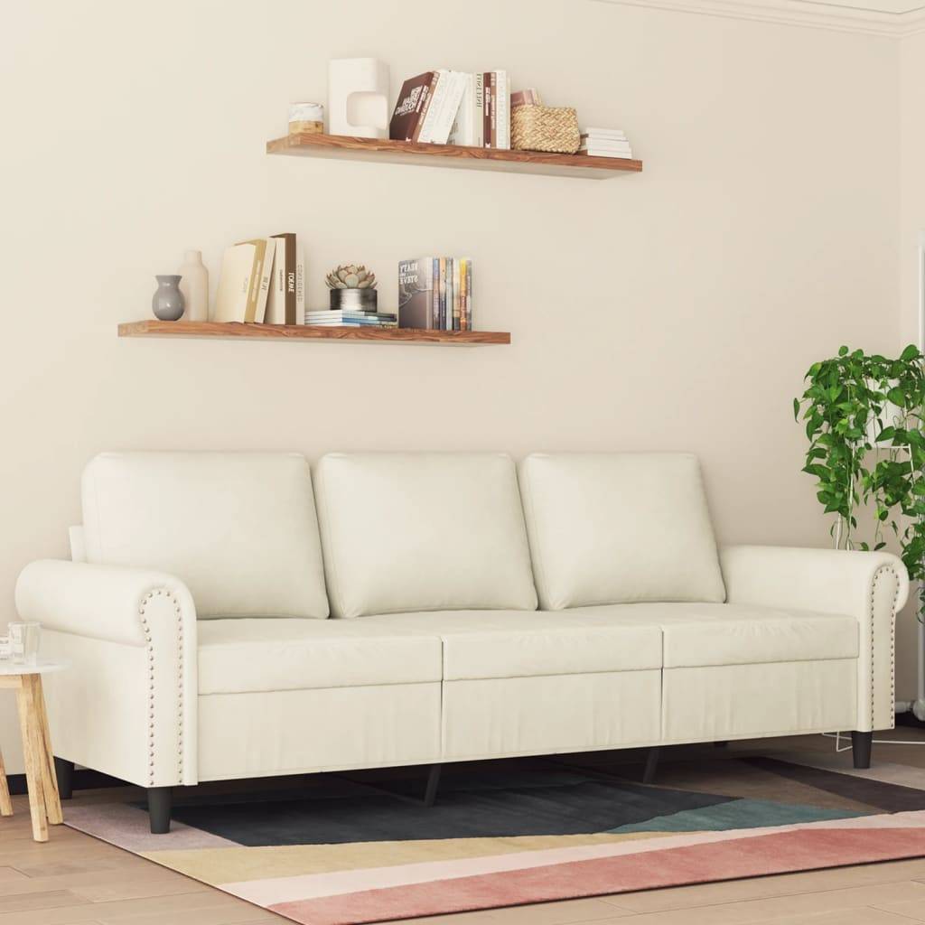 vidaXL 3-Sitzer-Sofa Creme 180 cm Samt