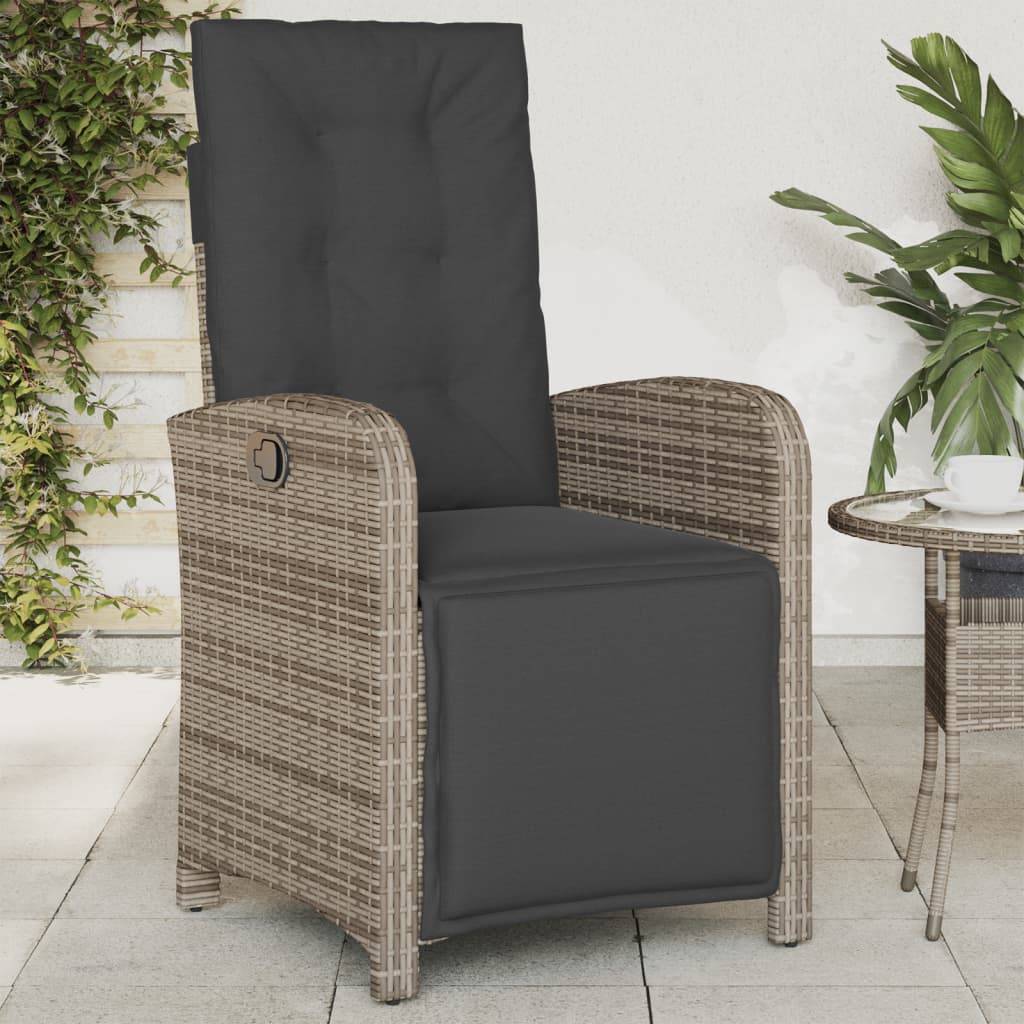 vidaXL Gartensessel mit Fußteil Verstellbar Grau Poly Rattan