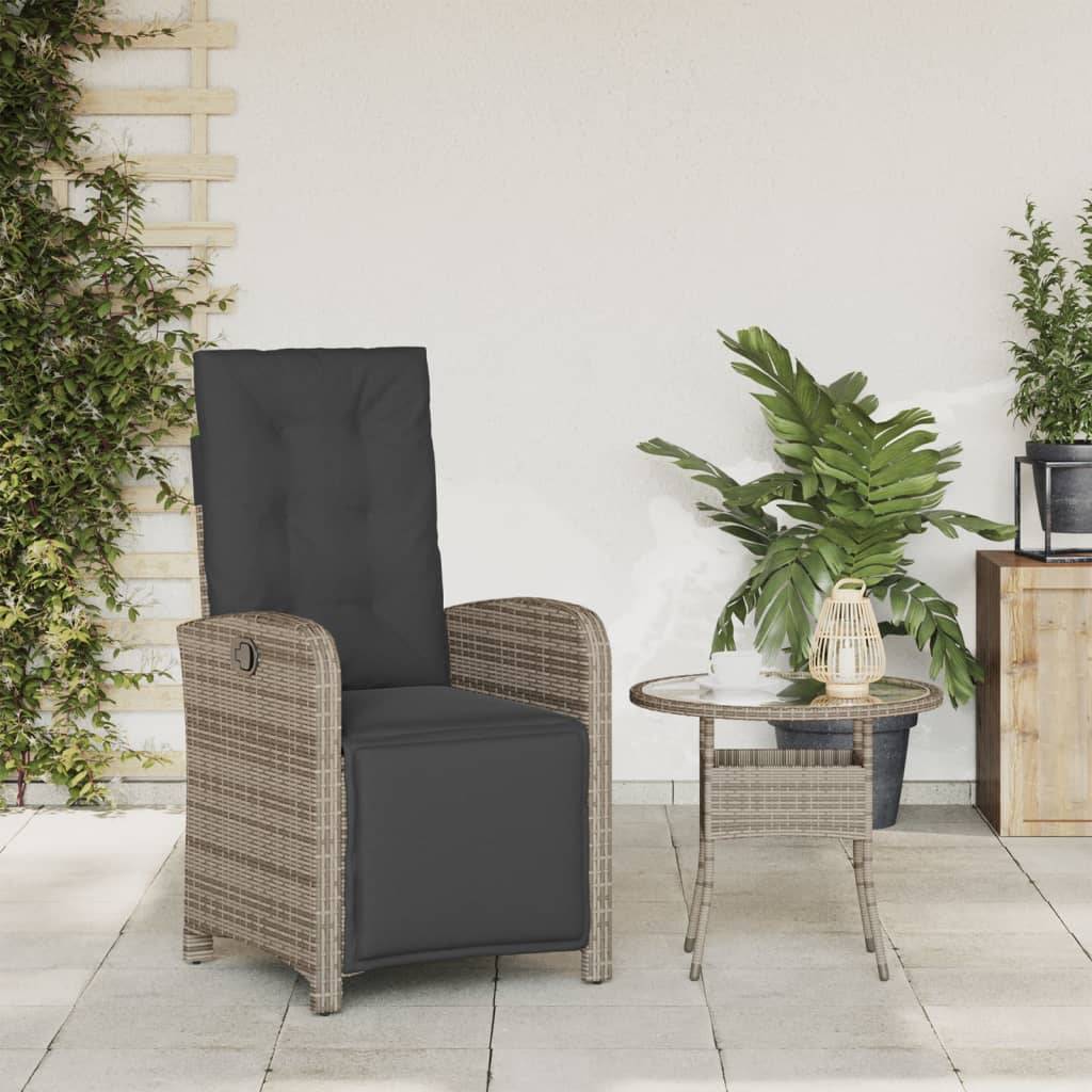 vidaXL Gartensessel mit Fußteil Verstellbar Grau Poly Rattan