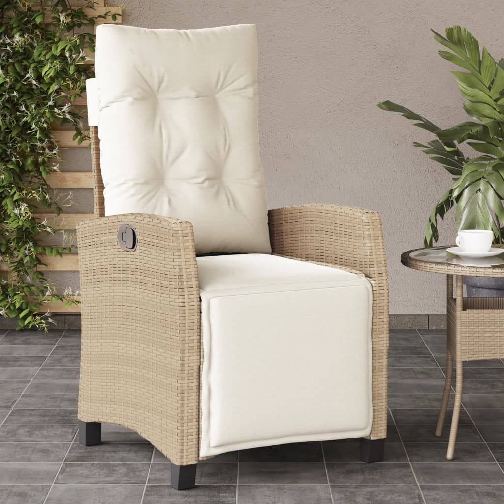 vidaXL Gartensessel mit Fußteil 2 Stk. Verstellbar Beige Poly Rattan