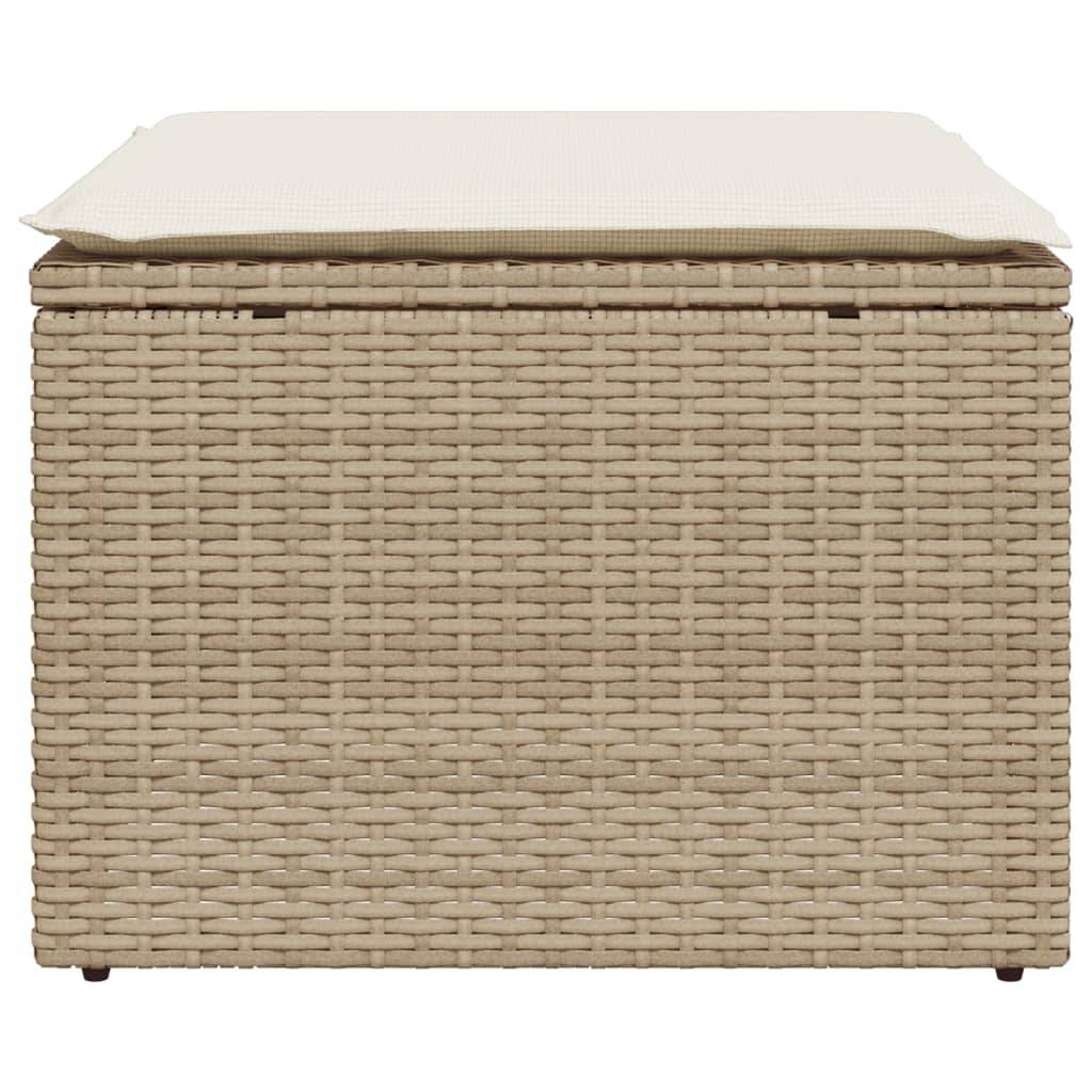 vidaXL Gartenhocker mit Kissen Beige 55x55x37 cm Poly Rattan