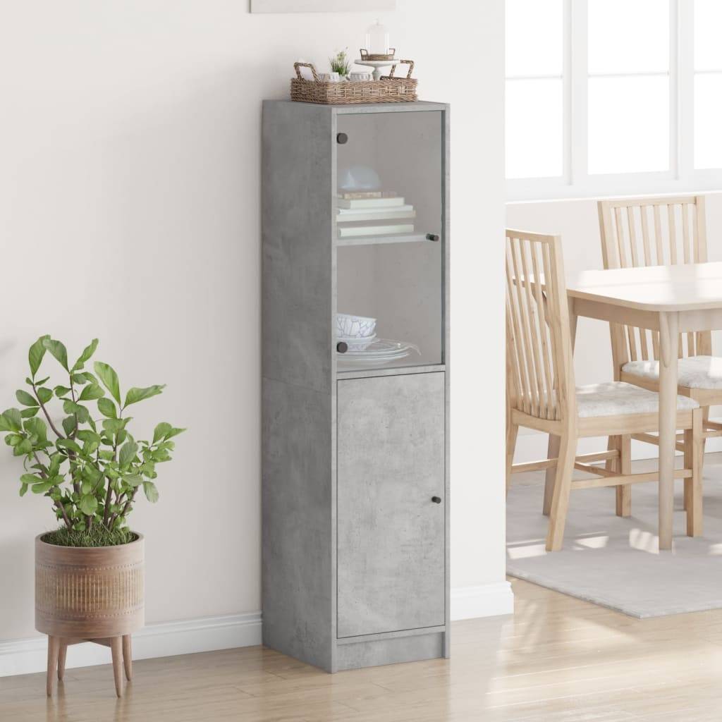 vidaXL Highboard mit Glastür Betongrau 35x37x142 cm