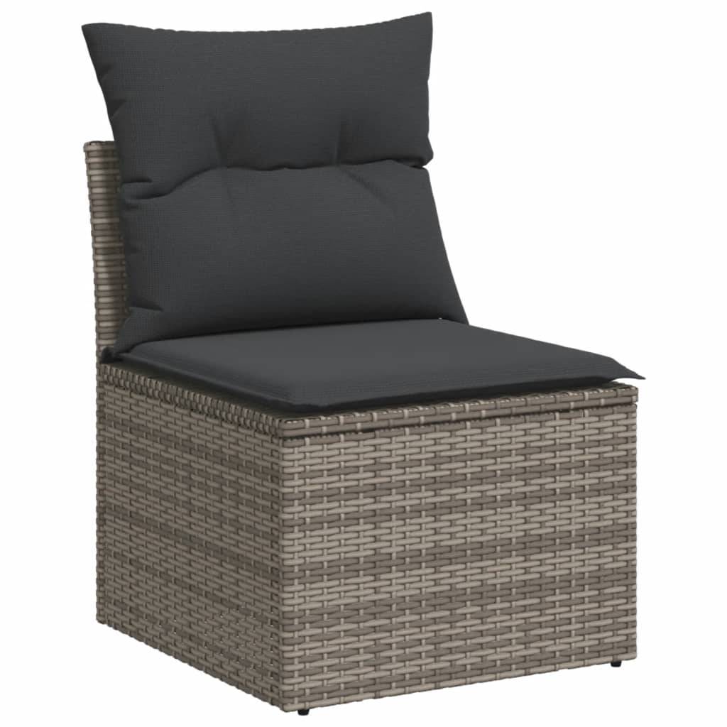 vidaXL Gartensofa ohne Armlehnen mit Kissen Grau Poly Rattan