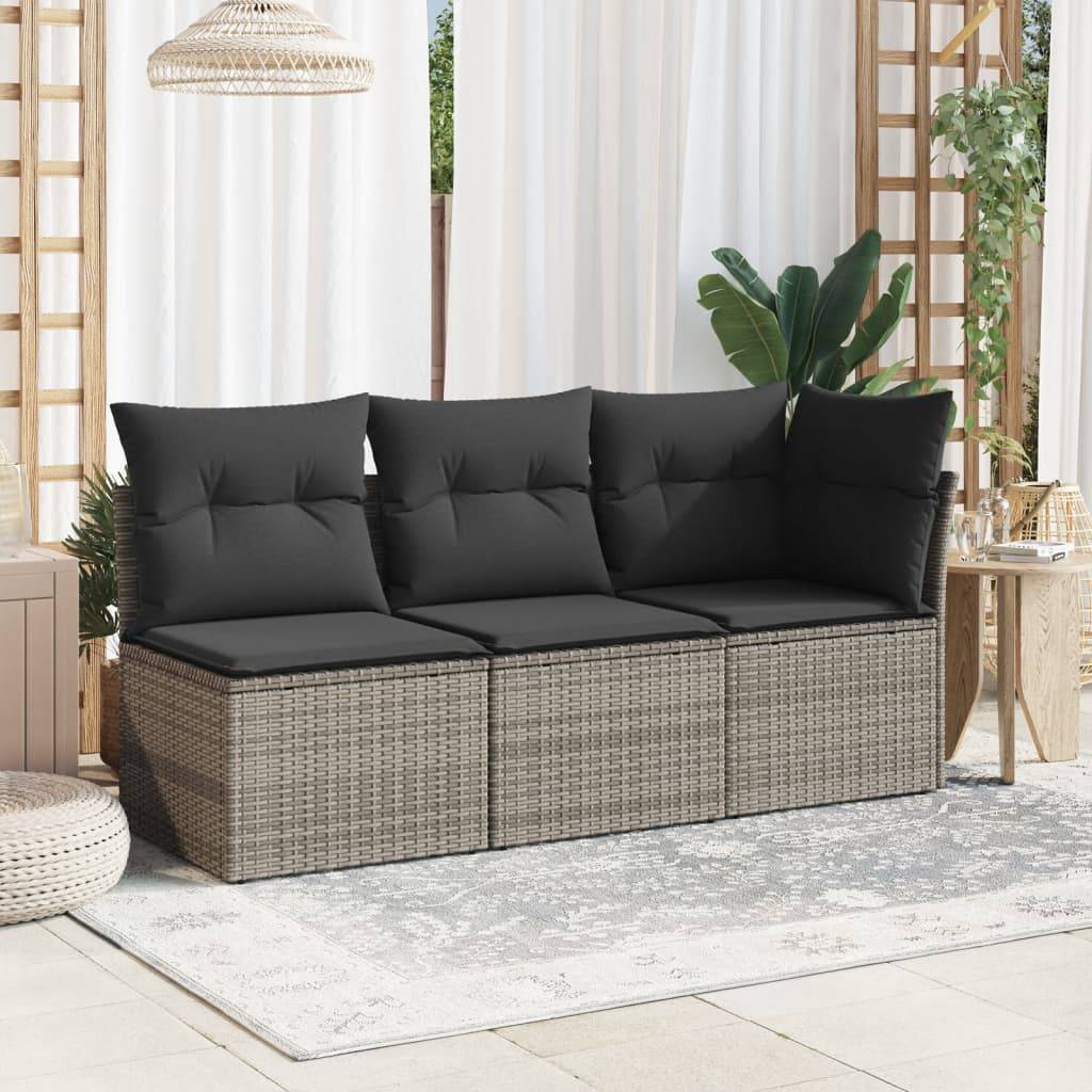 vidaXL Gartensofa ohne Armlehnen mit Kissen Grau Poly Rattan