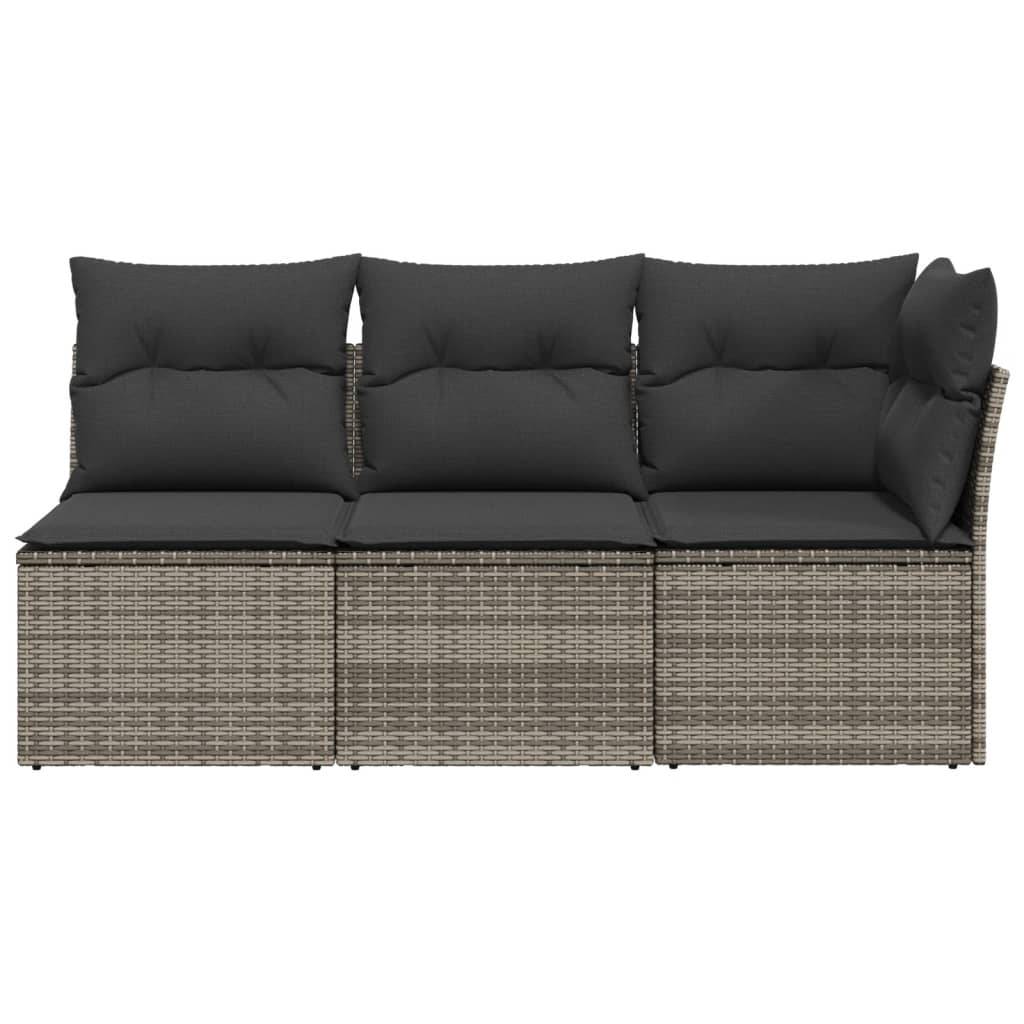 vidaXL Gartensofa mit Kissen 3-Sitzer Grau Poly Rattan