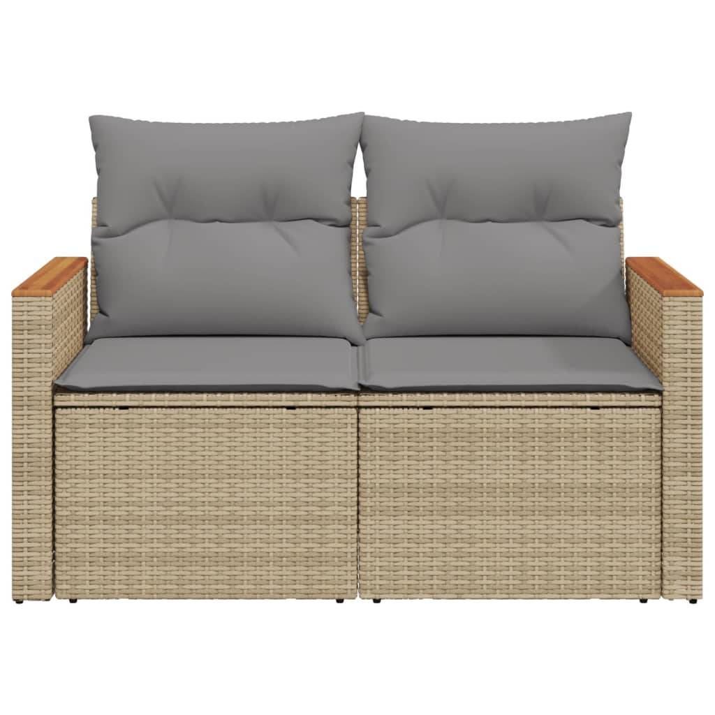 vidaXL Gartensofa mit Kissen 2-Sitzer Beige Poly Rattan