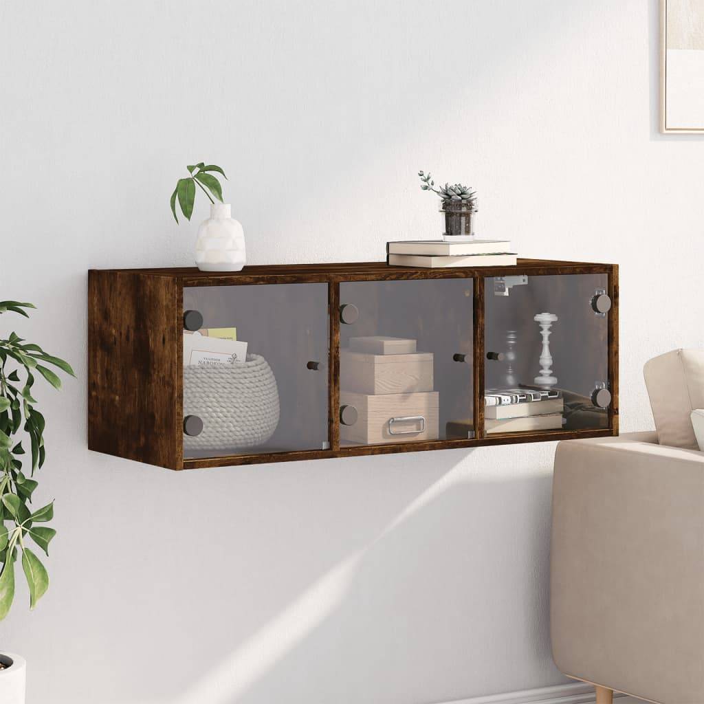 vidaXL Wandschrank mit Glastüren Räuchereiche 102x37x35 cm