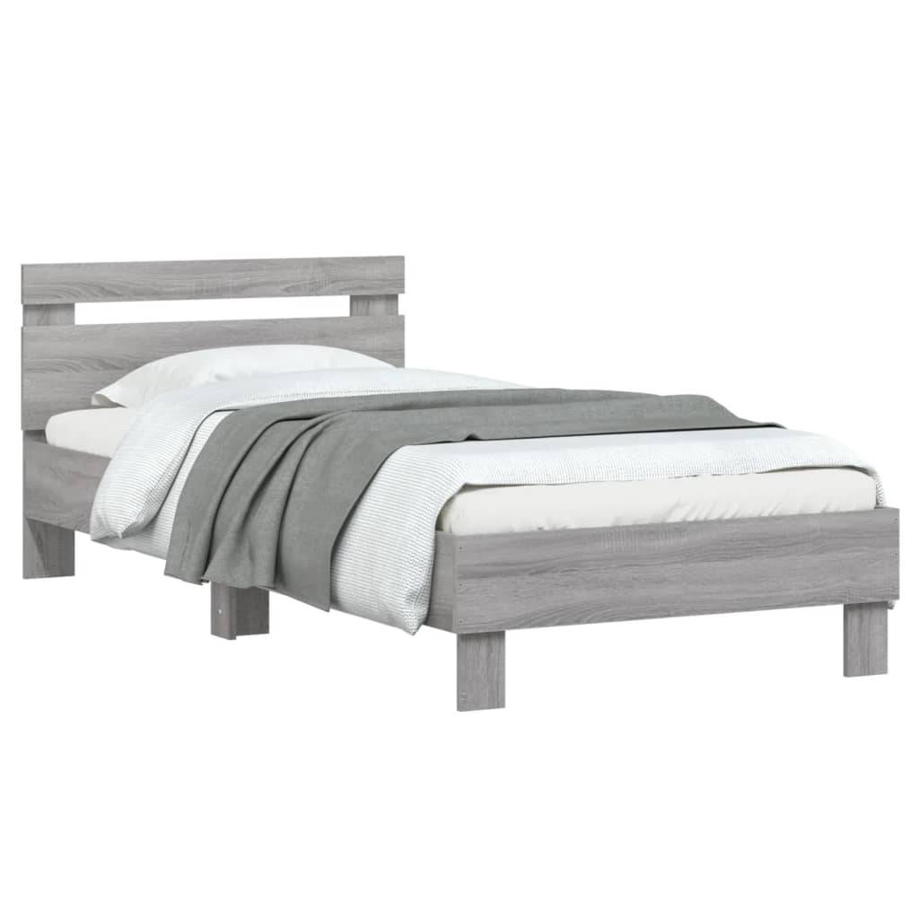 vidaXL Bettgestell mit Kopfteil Grau Sonoma 90x200 cm Holzwerkstoff