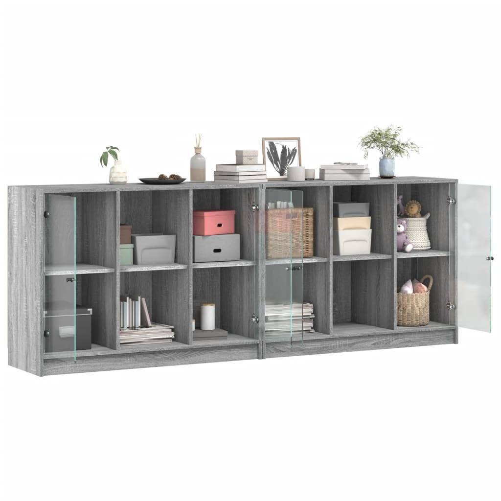 vidaXL Bücherschrank mit Türen Grau Sonoma 204x37x75 cm Holzwerkstoff