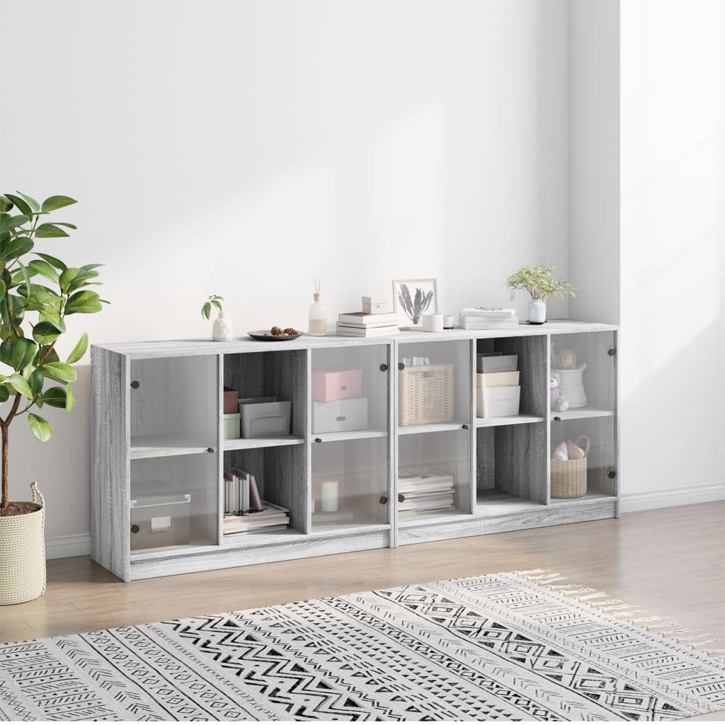 vidaXL Bücherschrank mit Türen Grau Sonoma 204x37x75 cm Holzwerkstoff